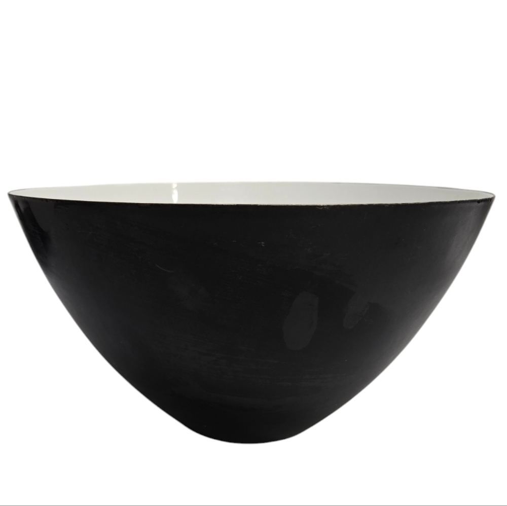 MCM Vintage Krenit Denmark White in Black Enamel Bowl by Herbert Krenchel